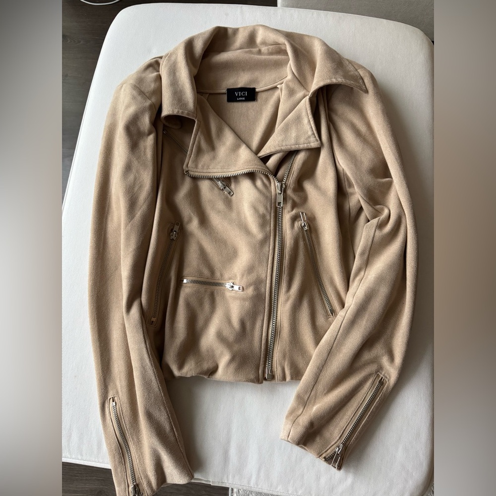 Vici Women's Beige Leather Jacket